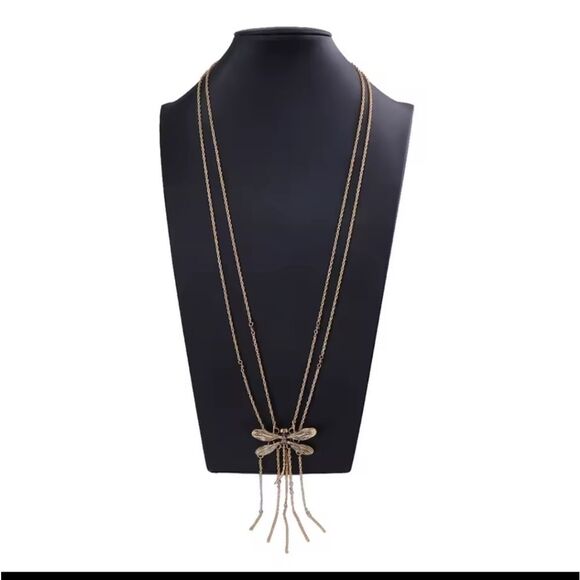 New ZARA Double Dragonfly Fringe Boho Necklace - Picture 7 of 14